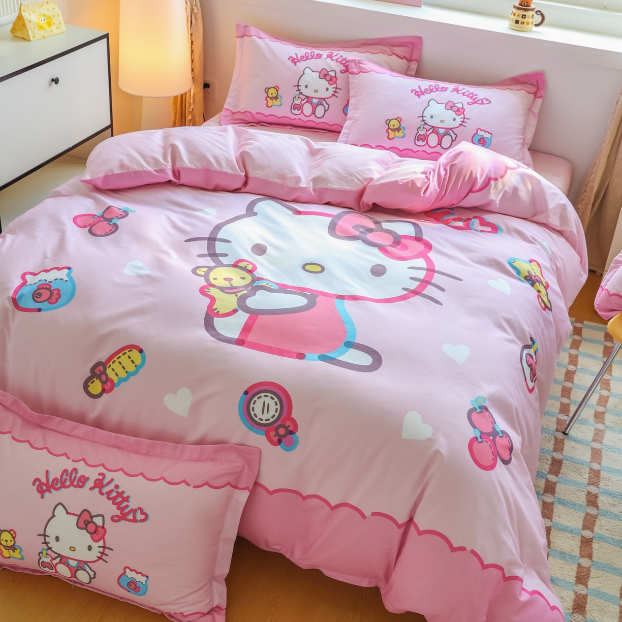 91家纺网 家纺一手货源 找家纺 浩诚 2026新款专版三丽鸥hellokitty库洛米正版授权大版全棉纯棉四件套 甜心宝贝