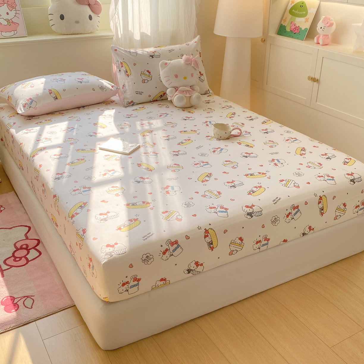 91家纺网 家纺一手货源 找家纺 博雅 2026新款三丽鸥全棉小版印花床笠 甜品kt