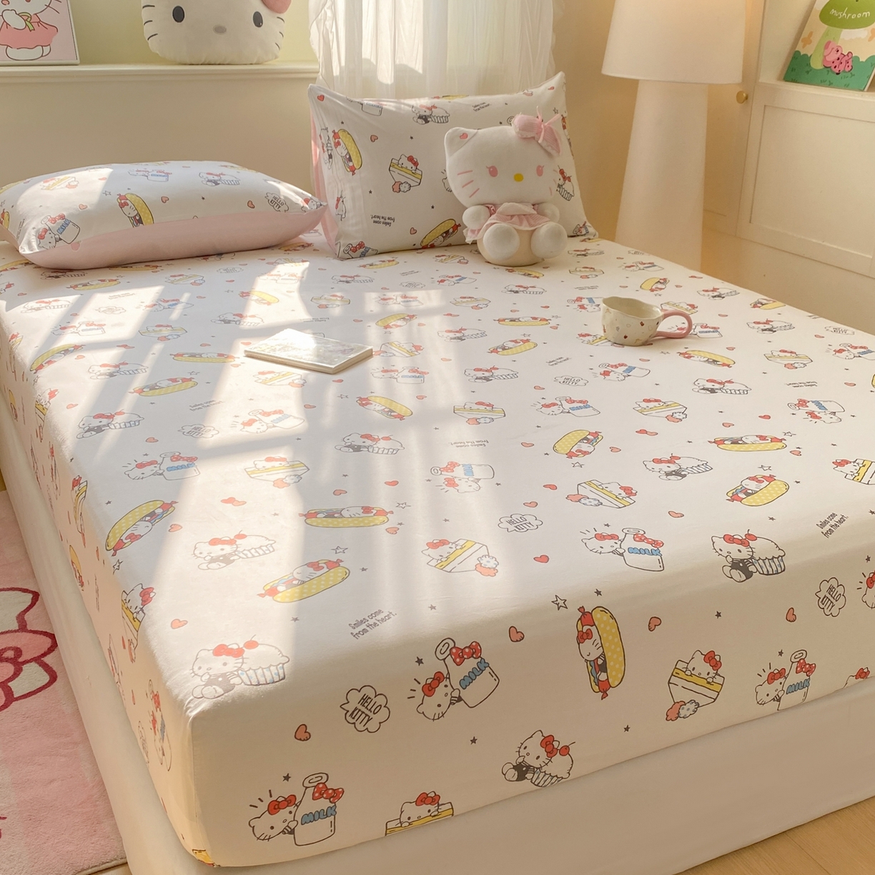 91家纺网 家纺一手货源 找家纺 博雅 2026新款三丽鸥全棉小版印花床笠 甜品kt