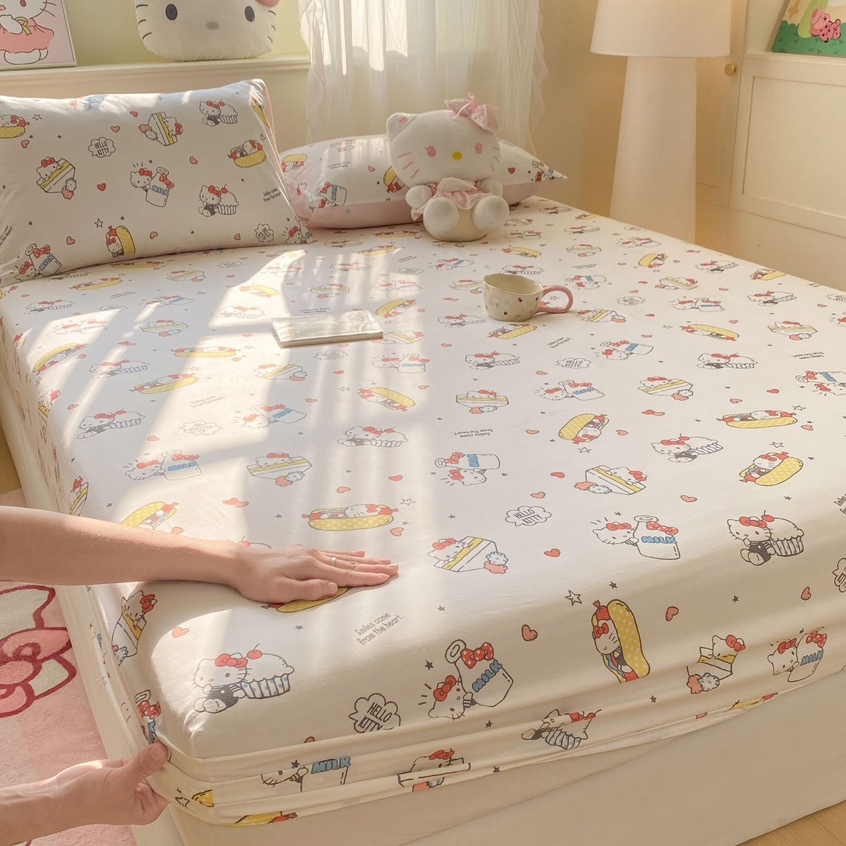 91家纺网 家纺一手货源 找家纺 博雅 2026新款三丽鸥全棉小版印花床笠 甜品kt