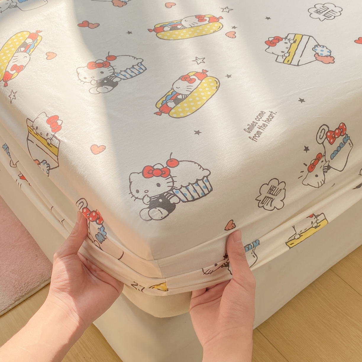 91家纺网 家纺一手货源 找家纺 博雅 2026新款三丽鸥全棉小版印花床笠 甜品kt