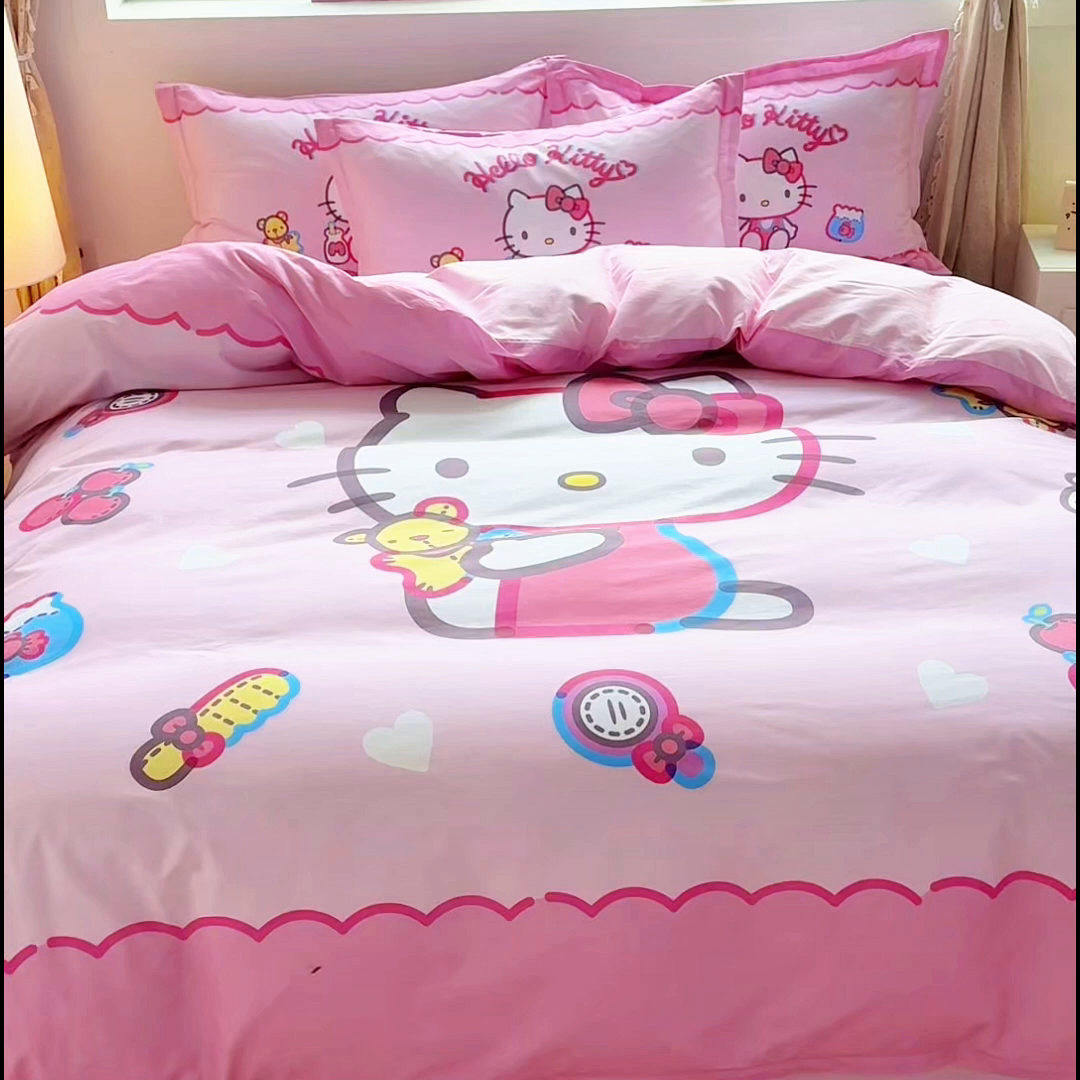91家纺网 家纺一手货源 找家纺 浩诚 2026新款专版三丽鸥hellokitty库洛米正版授权大版全棉纯棉四件套 甜心宝贝