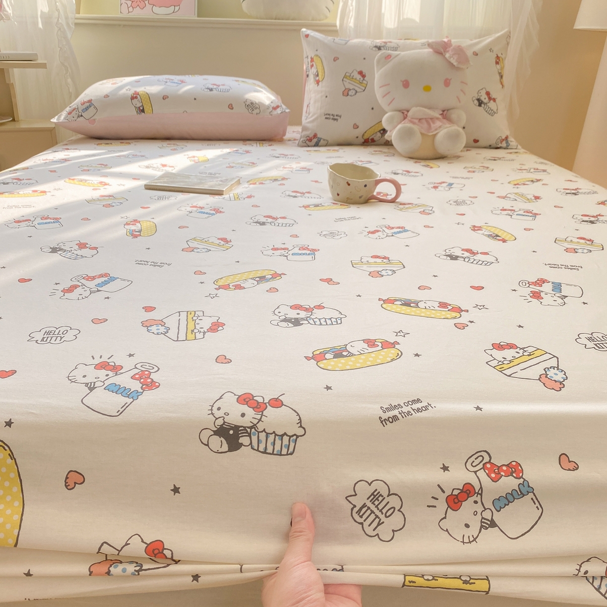 91家纺网 家纺一手货源 找家纺 博雅 2026新款三丽鸥全棉小版印花床笠 甜品kt