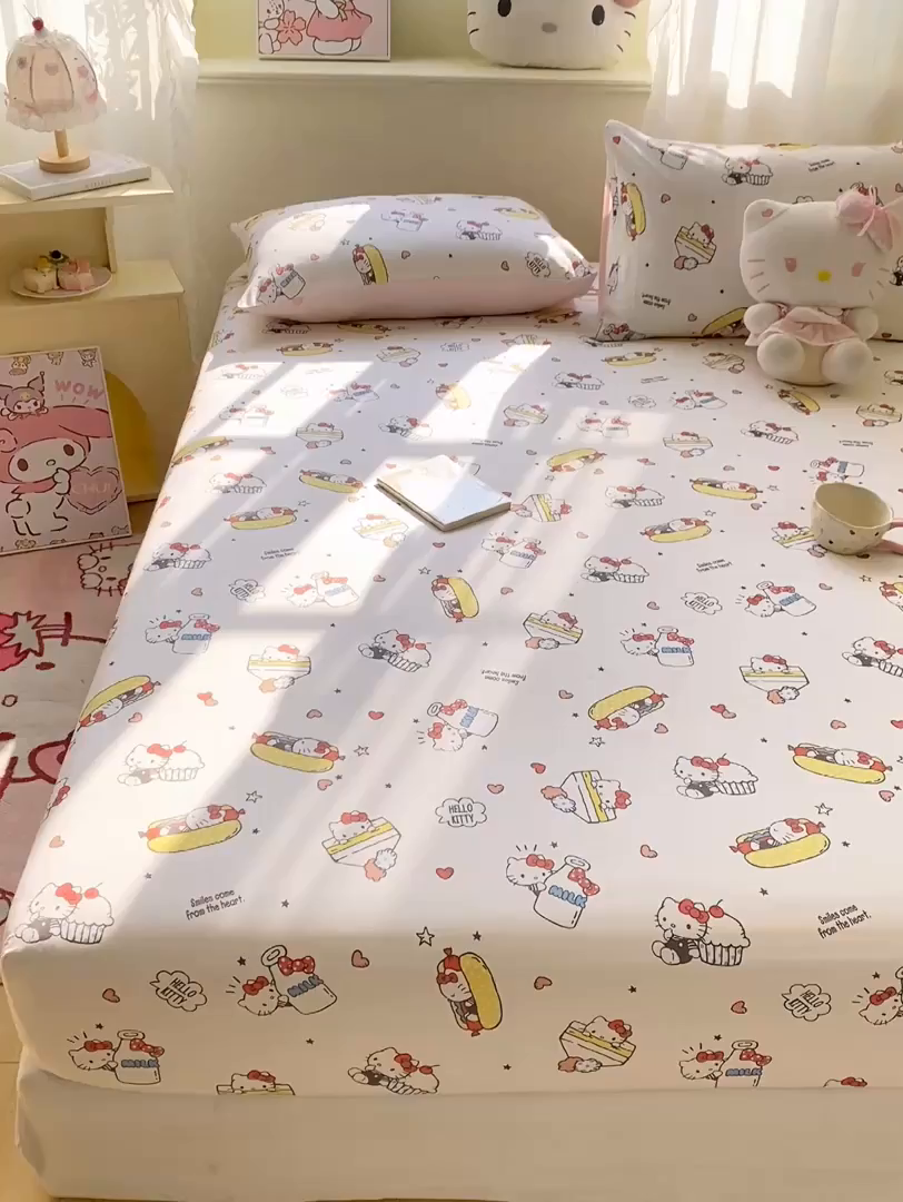 91家纺网 家纺一手货源 找家纺 博雅 2026新款三丽鸥全棉小版印花床笠 甜品kt