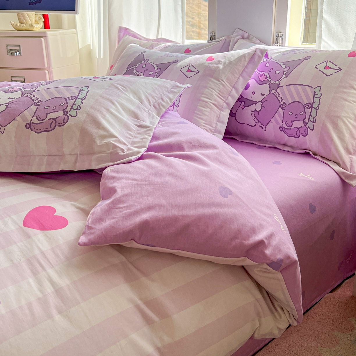91家纺网 家纺一手货源 找家纺 浩诚 2026新款专版三丽鸥hellokitty库洛米正版授权大版全棉纯棉四件套 甜心库洛米
