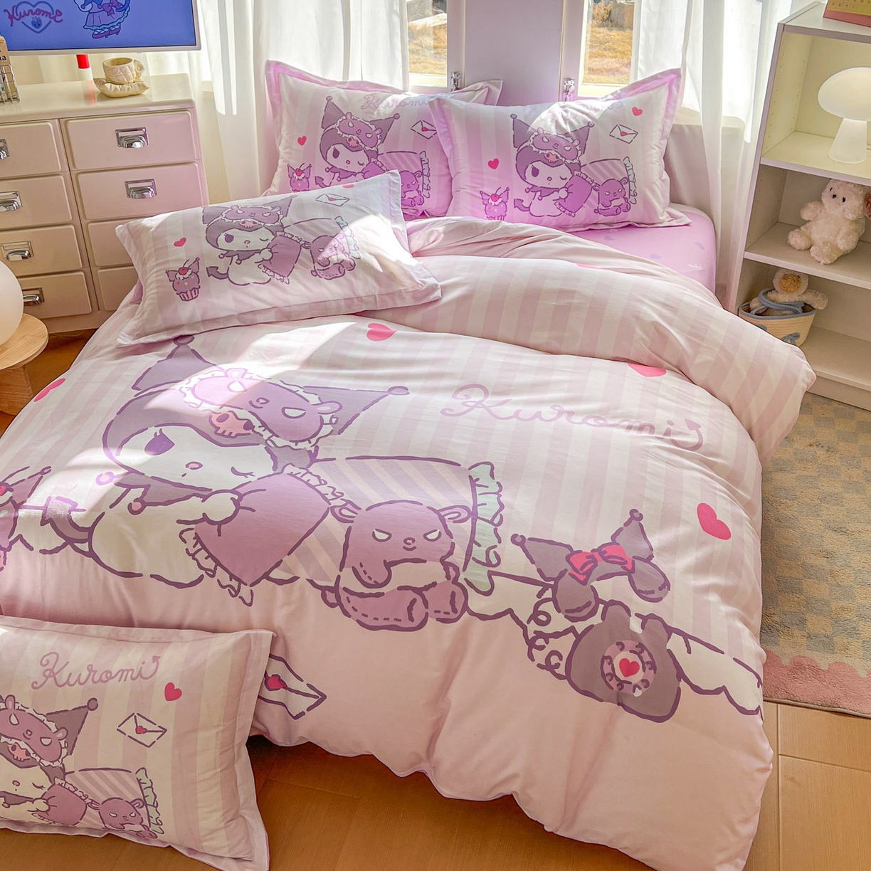 91家纺网 家纺一手货源 找家纺 浩诚 2026新款专版三丽鸥hellokitty库洛米正版授权大版全棉纯棉四件套 甜心库洛米