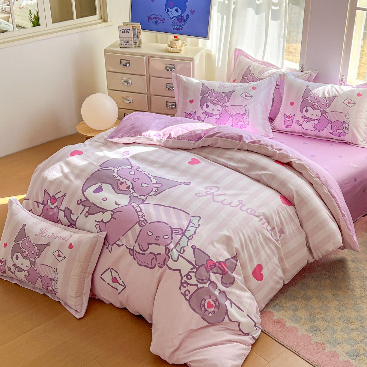 91家纺网 家纺一手货源 找家纺 浩诚 2026新款专版三丽鸥hellokitty库洛米正版授权大版全棉纯棉四件套 甜心库洛米