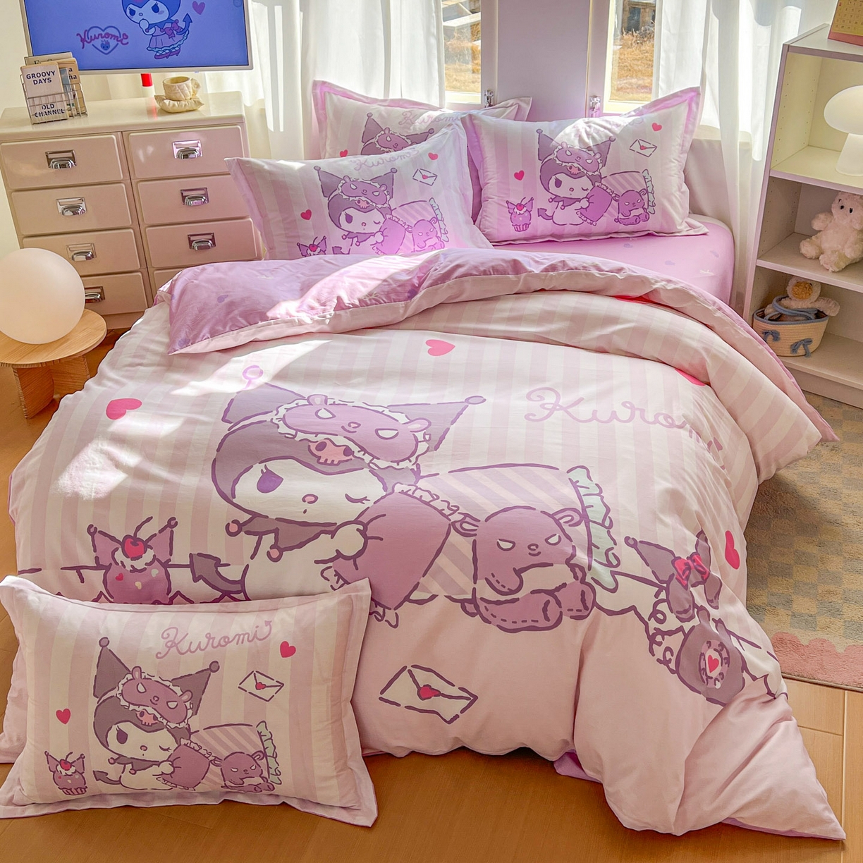 91家纺网 家纺一手货源 找家纺 浩诚 2026新款专版三丽鸥hellokitty库洛米正版授权大版全棉纯棉四件套 甜心库洛米