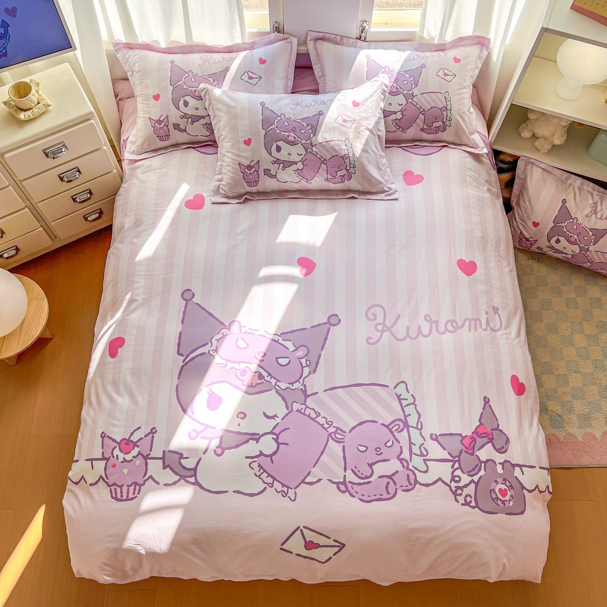 91家纺网 家纺一手货源 找家纺 浩诚 2026新款专版三丽鸥hellokitty库洛米正版授权大版全棉纯棉四件套 甜心库洛米