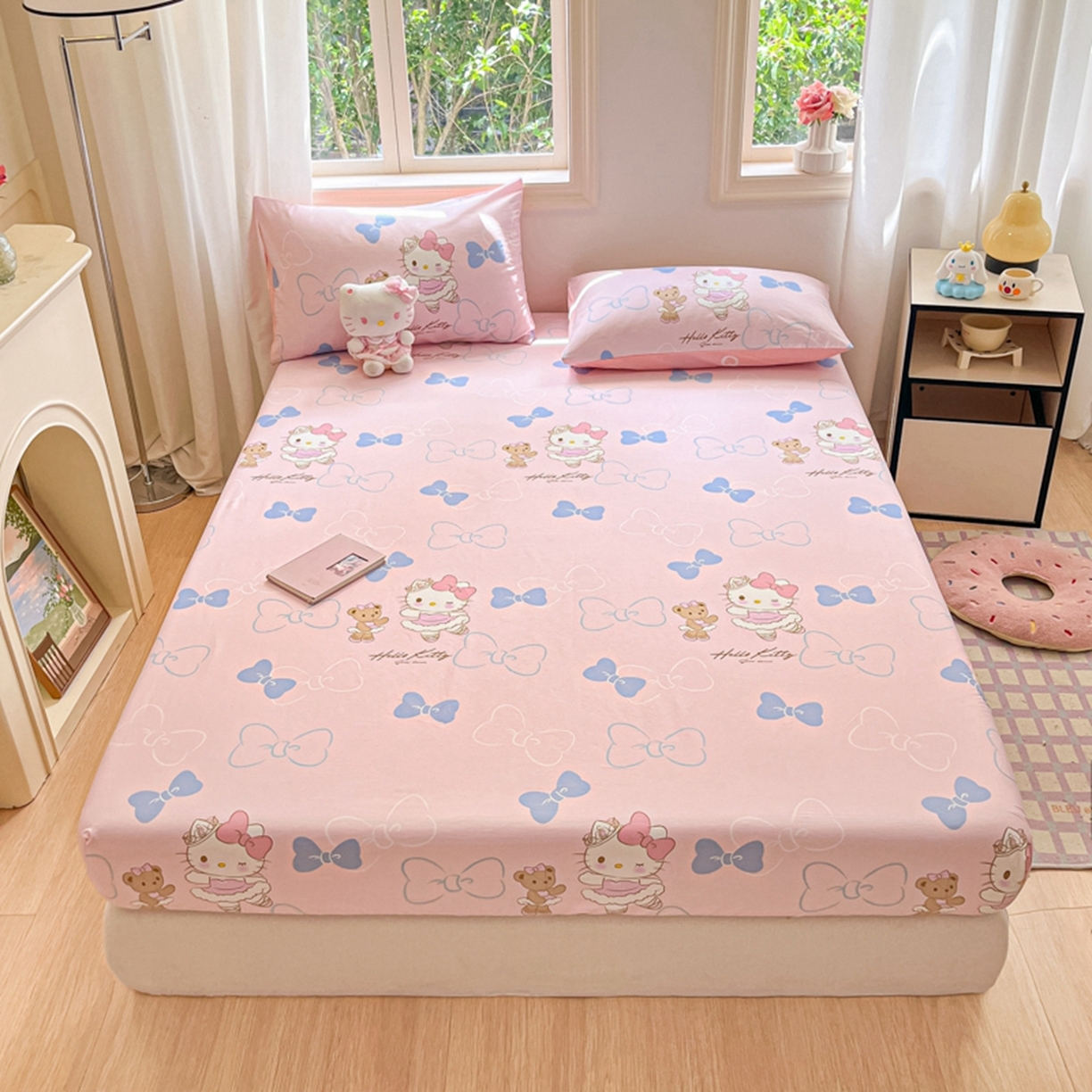 博雅 2026新款三丽鸥全棉小版印花床笠 玩偶KT