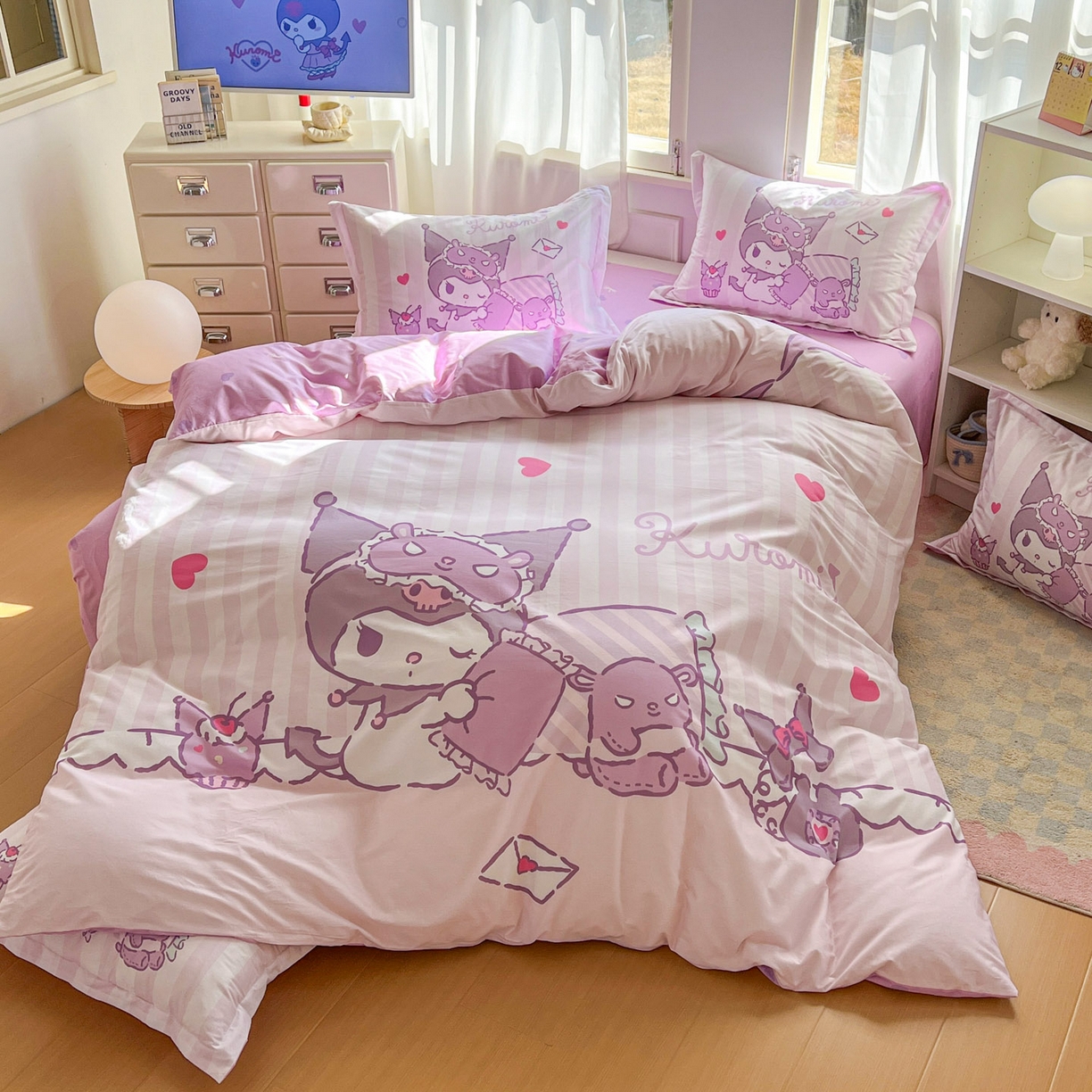 91家纺网 家纺一手货源 找家纺 浩诚 2026新款专版三丽鸥hellokitty库洛米正版授权大版全棉纯棉四件套 甜心库洛米