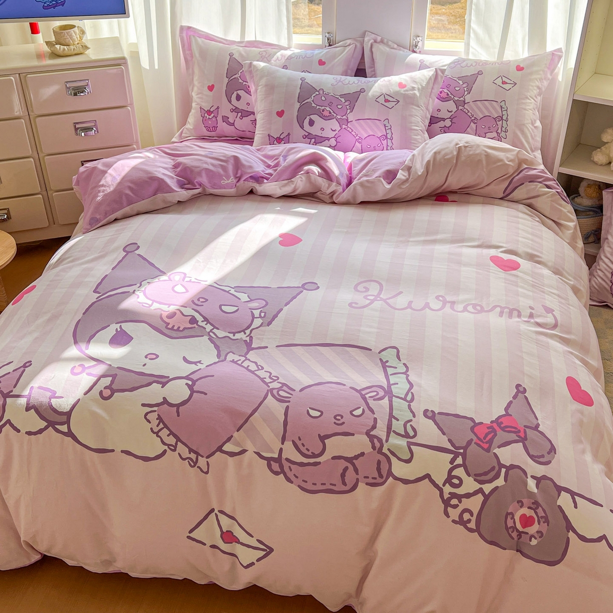 91家纺网 家纺一手货源 找家纺 浩诚 2026新款专版三丽鸥hellokitty库洛米正版授权大版全棉纯棉四件套 甜心库洛米