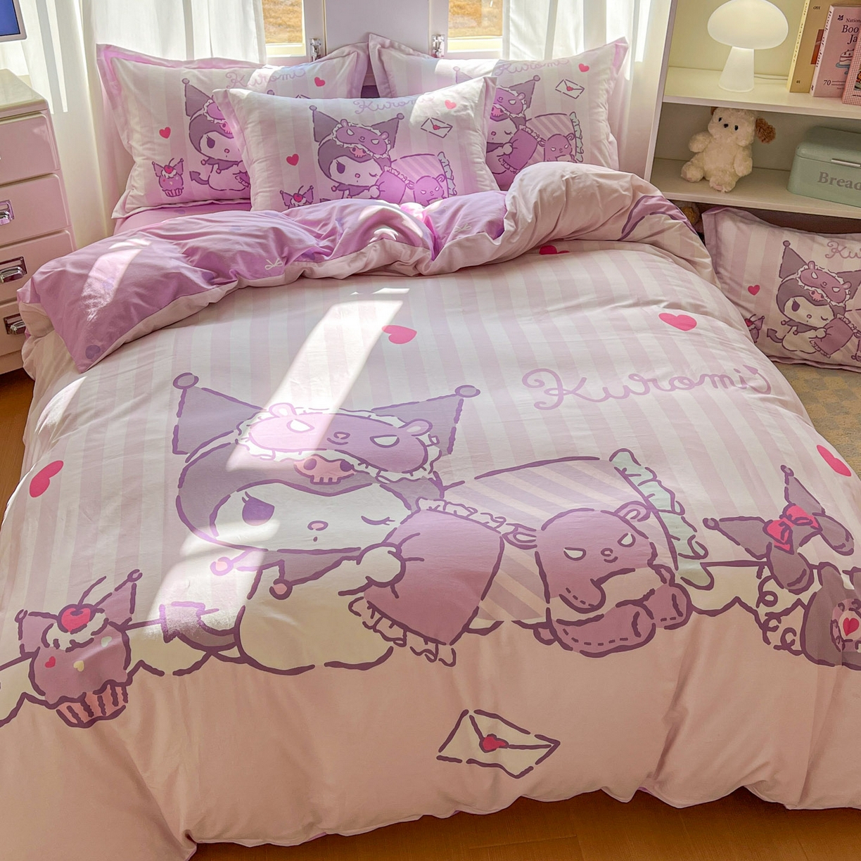 91家纺网 家纺一手货源 找家纺 浩诚 2026新款专版三丽鸥hellokitty库洛米正版授权大版全棉纯棉四件套 甜心库洛米