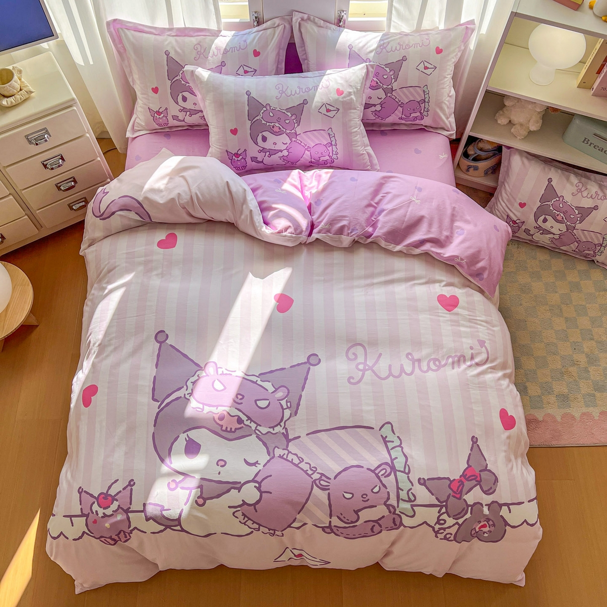 91家纺网 家纺一手货源 找家纺 浩诚 2026新款专版三丽鸥hellokitty库洛米正版授权大版全棉纯棉四件套 甜心库洛米