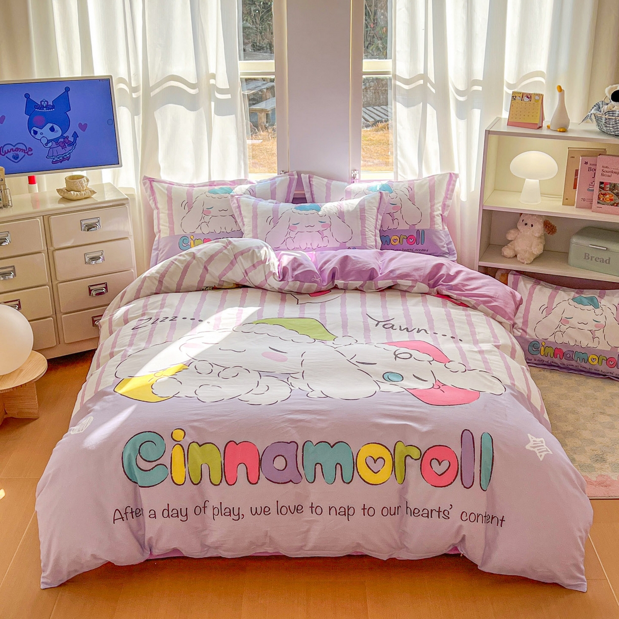 浩诚 2026新款专版三丽鸥hellokitty库洛米正版授权大版全棉纯棉四件套 条纹玉桂狗