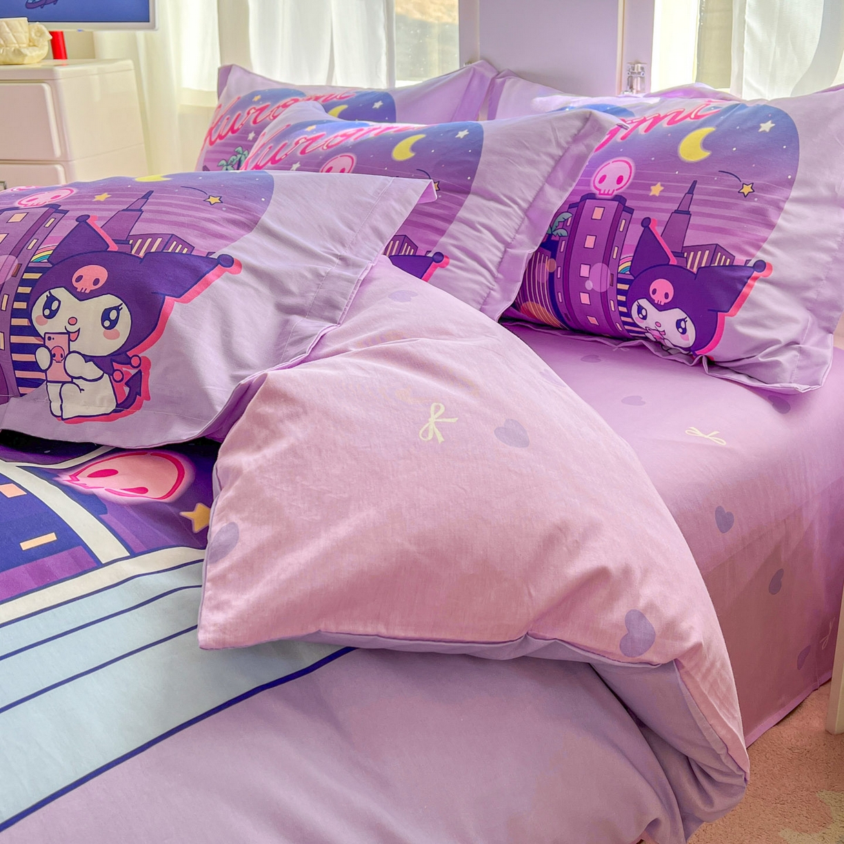 91家纺网 家纺一手货源 找家纺 浩诚 2026新款专版三丽鸥hellokitty库洛米正版授权大版全棉纯棉四件套 晚安库洛米