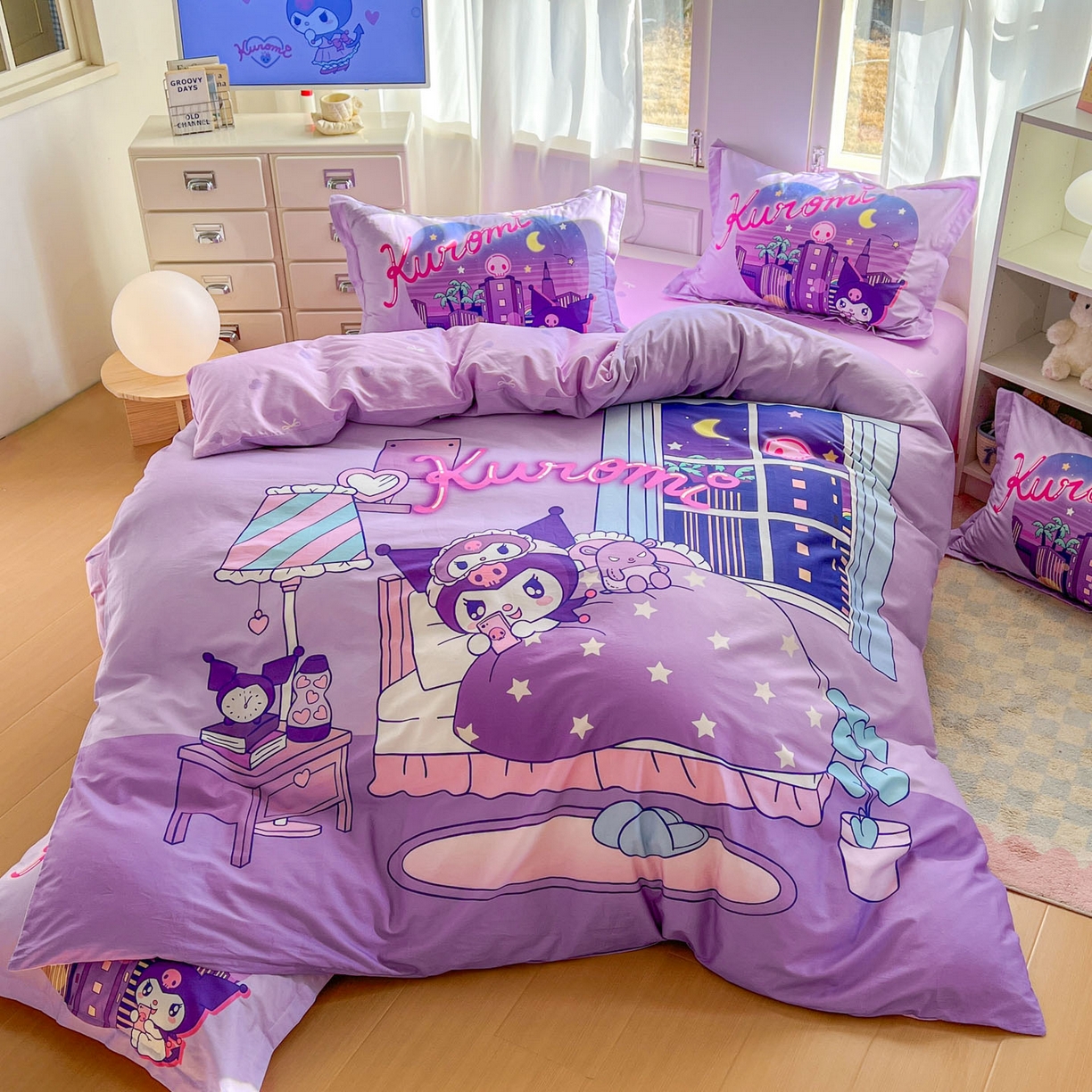 91家纺网 家纺一手货源 找家纺 浩诚 2026新款专版三丽鸥hellokitty库洛米正版授权大版全棉纯棉四件套 晚安库洛米
