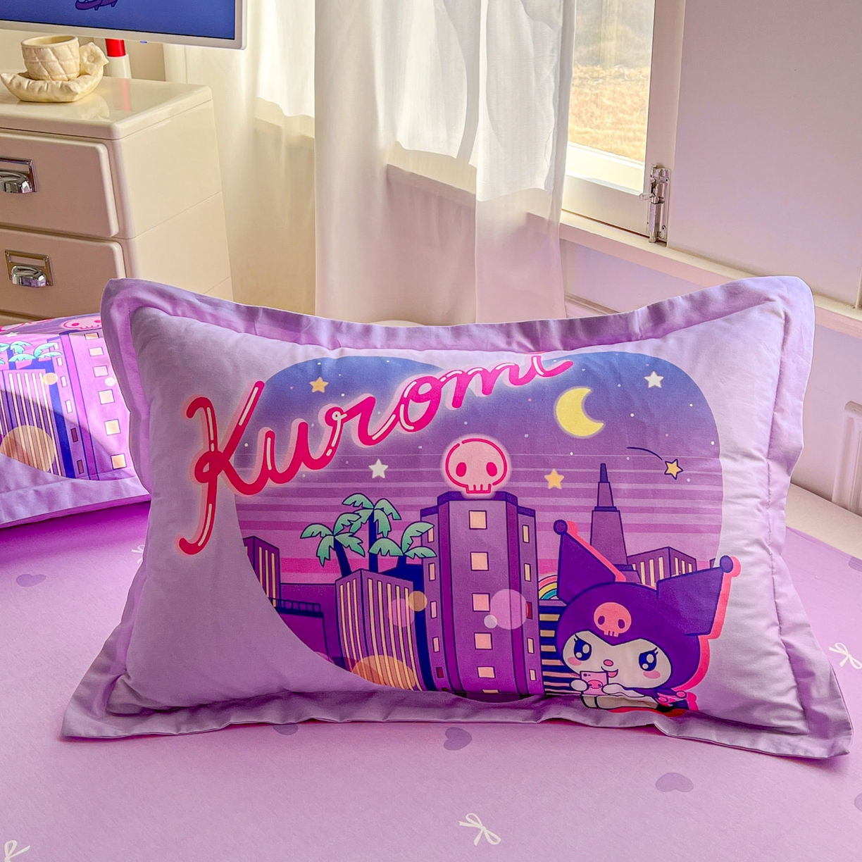 91家纺网 家纺一手货源 找家纺 浩诚 2026新款专版三丽鸥hellokitty库洛米正版授权大版全棉纯棉四件套 晚安库洛米