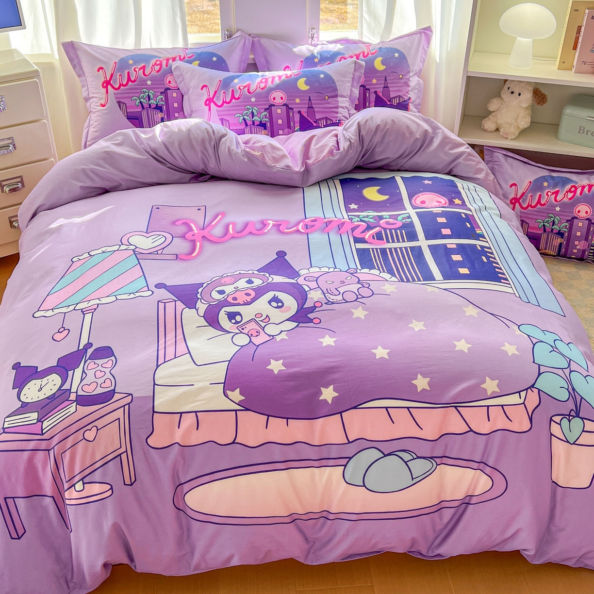 91家纺网 家纺一手货源 找家纺 浩诚 2026新款专版三丽鸥hellokitty库洛米正版授权大版全棉纯棉四件套 晚安库洛米