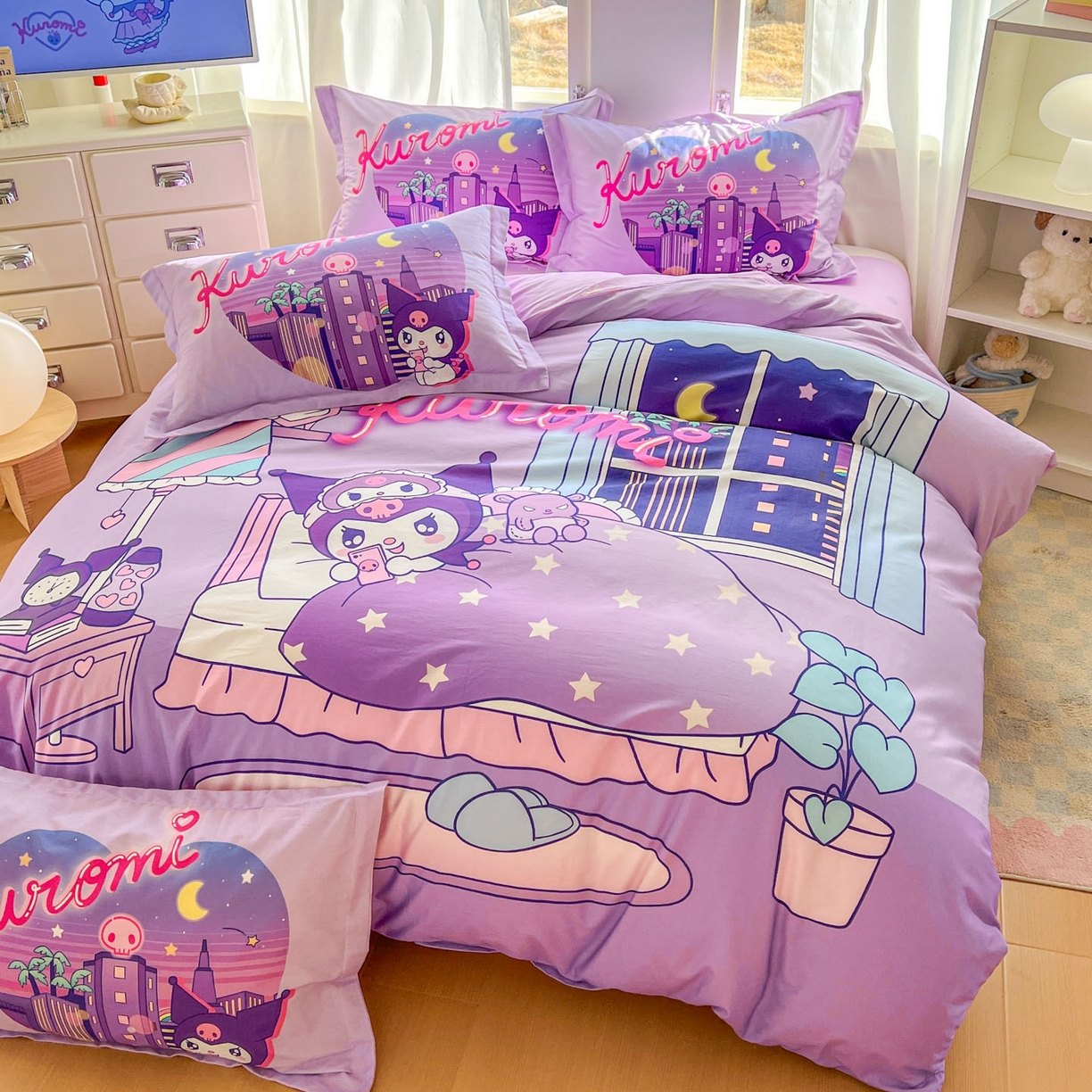 91家纺网 家纺一手货源 找家纺 浩诚 2026新款专版三丽鸥hellokitty库洛米正版授权大版全棉纯棉四件套 晚安库洛米