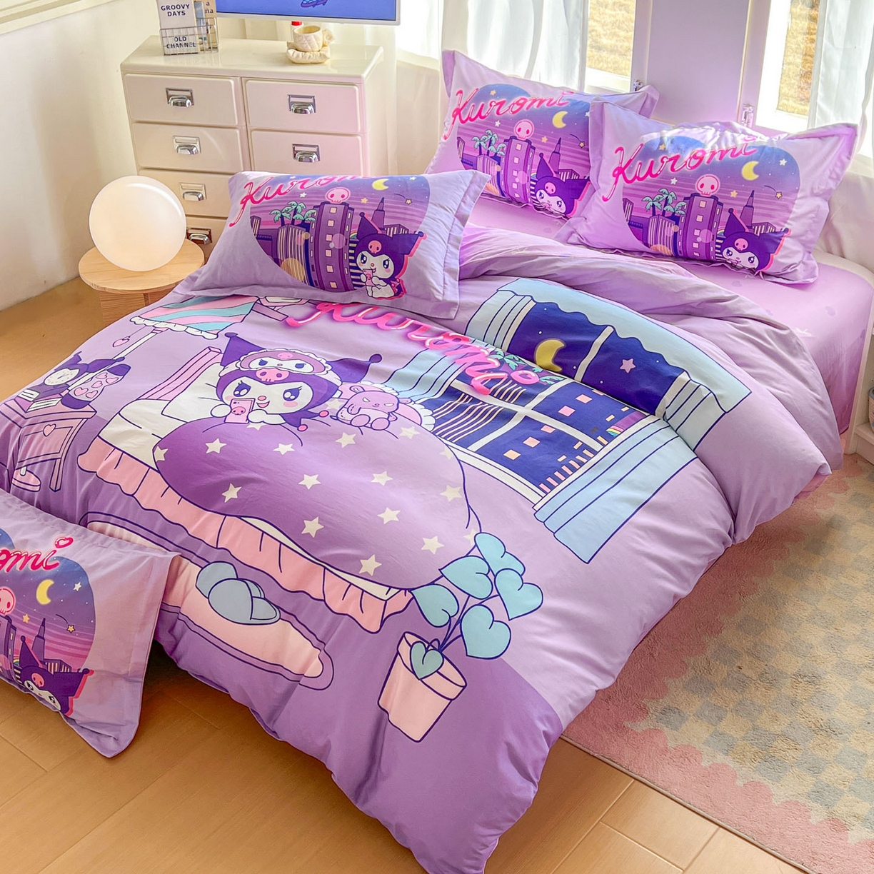 91家纺网 家纺一手货源 找家纺 浩诚 2026新款专版三丽鸥hellokitty库洛米正版授权大版全棉纯棉四件套 晚安库洛米