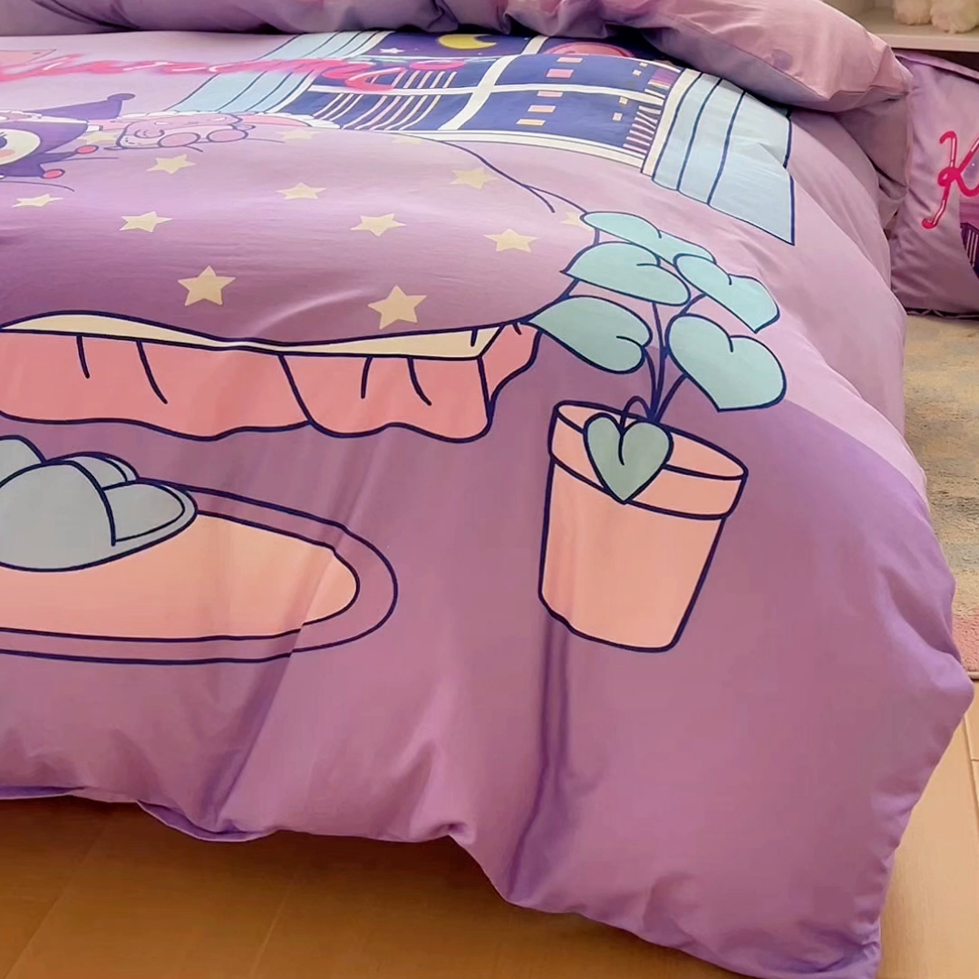 91家纺网 家纺一手货源 找家纺 浩诚 2026新款专版三丽鸥hellokitty库洛米正版授权大版全棉纯棉四件套 晚安库洛米