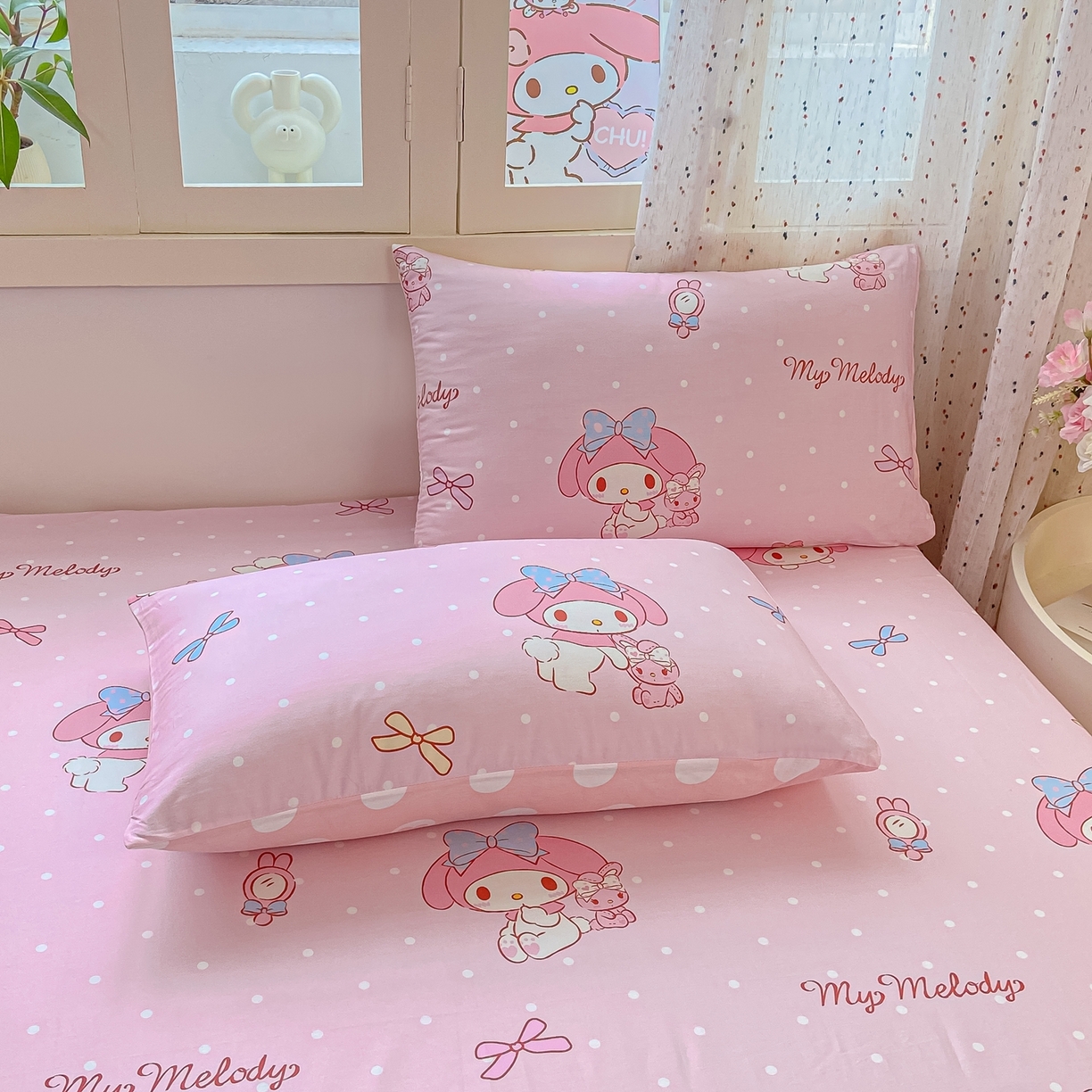 91家纺网 家纺一手货源 找家纺 博雅 2026新款三丽鸥全棉小版印花床笠 小兔美乐蒂