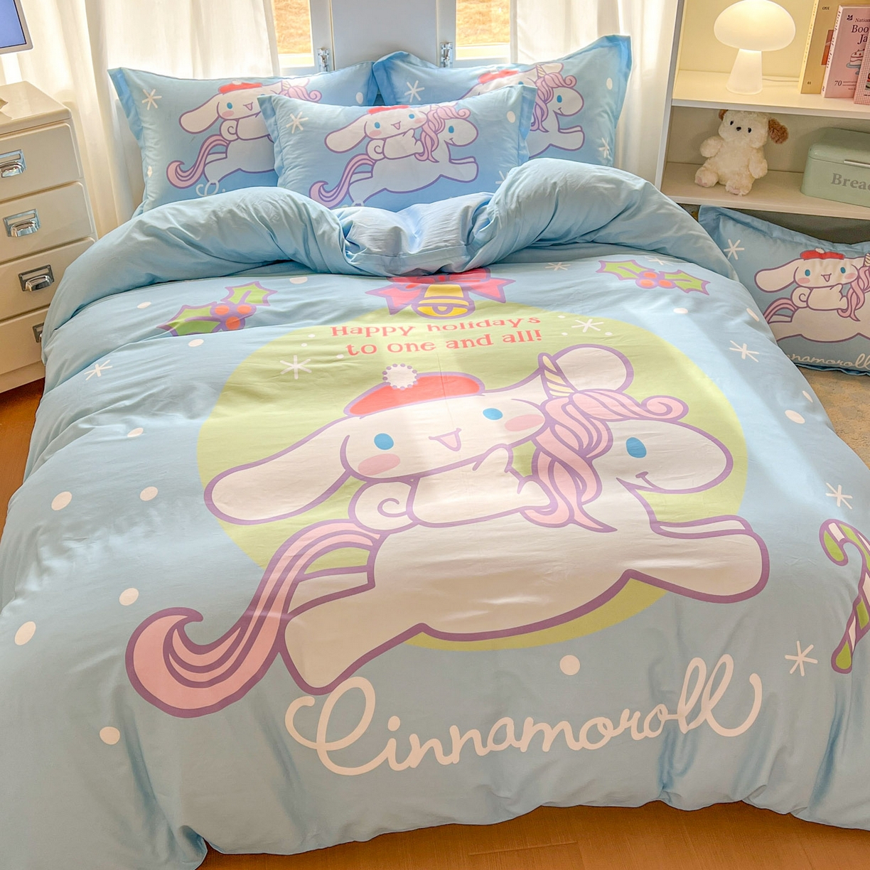 91家纺网 家纺一手货源 找家纺 浩诚 2026新款专版三丽鸥hellokitty库洛米正版授权大版全棉纯棉四件套 旋转玉桂狗