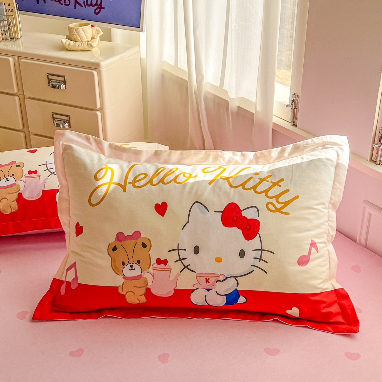 91家纺网 家纺一手货源 找家纺 浩诚 2026新款专版三丽鸥hellokitty库洛米正版授权大版全棉纯棉四件套 音乐KT