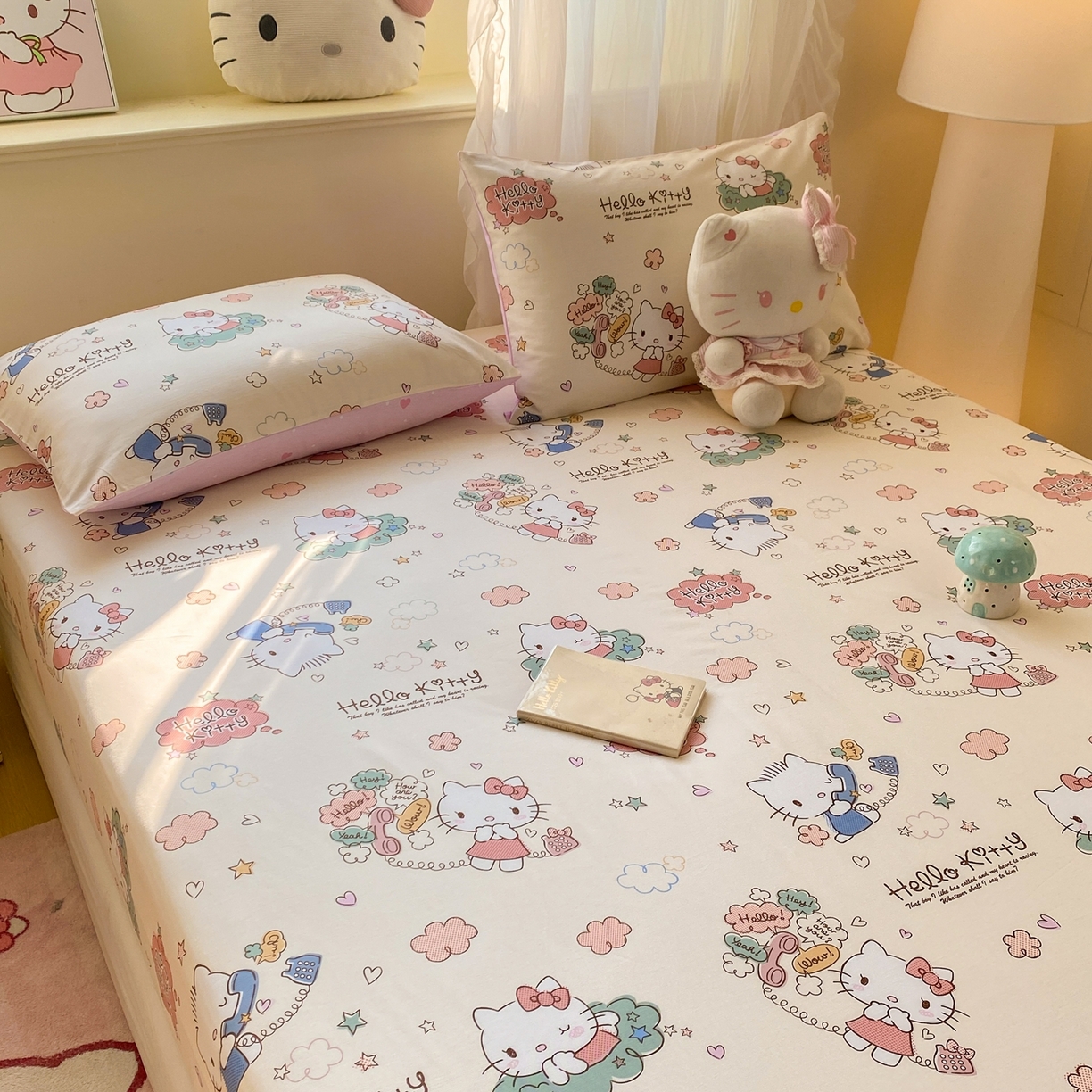 91家纺网 家纺一手货源 找家纺 博雅 2026新款三丽鸥全棉小版印花床笠 幸福kt