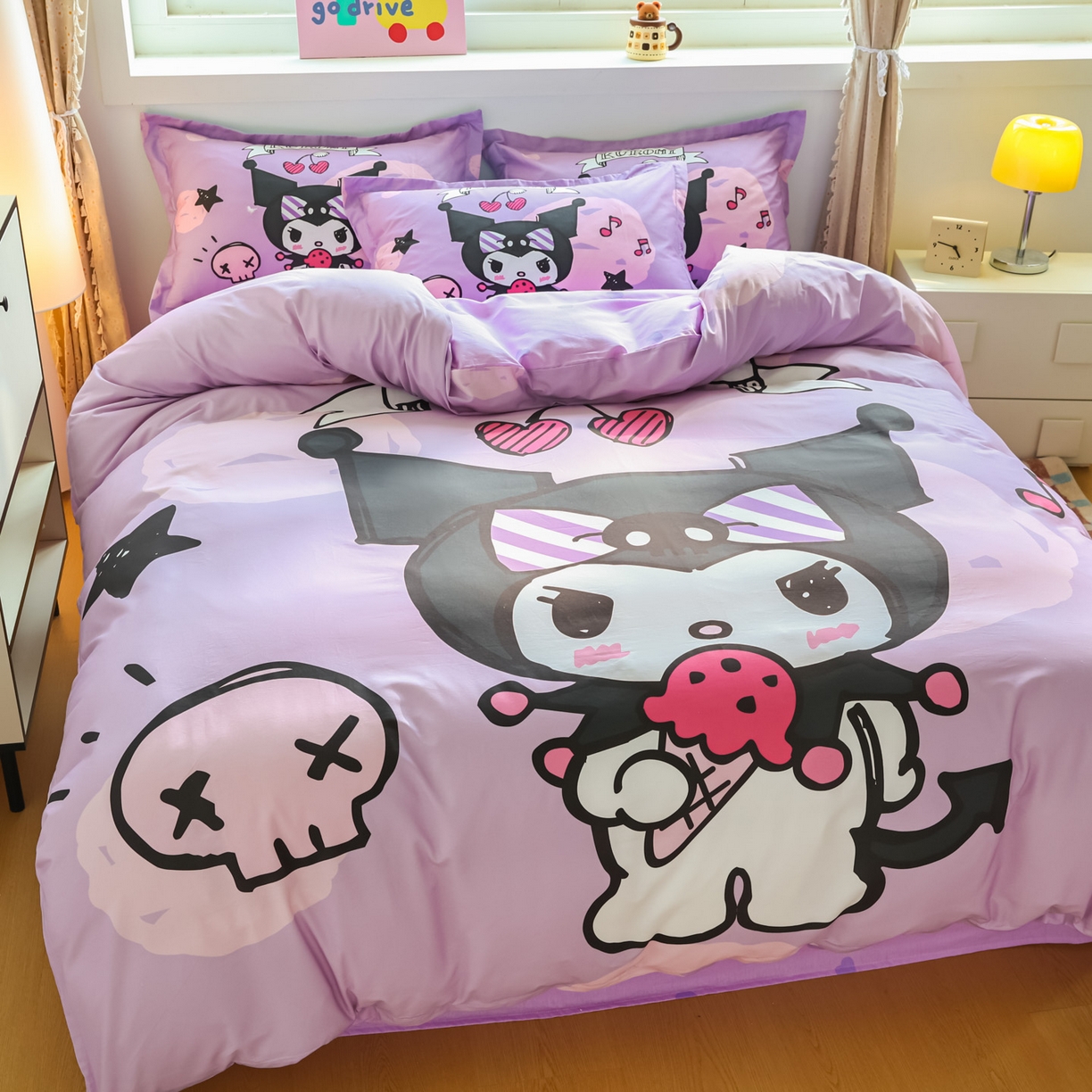 91家纺网 家纺一手货源 找家纺 浩诚 2026新款专版三丽鸥hellokitty库洛米正版授权大版全棉纯棉四件套 樱桃库洛米