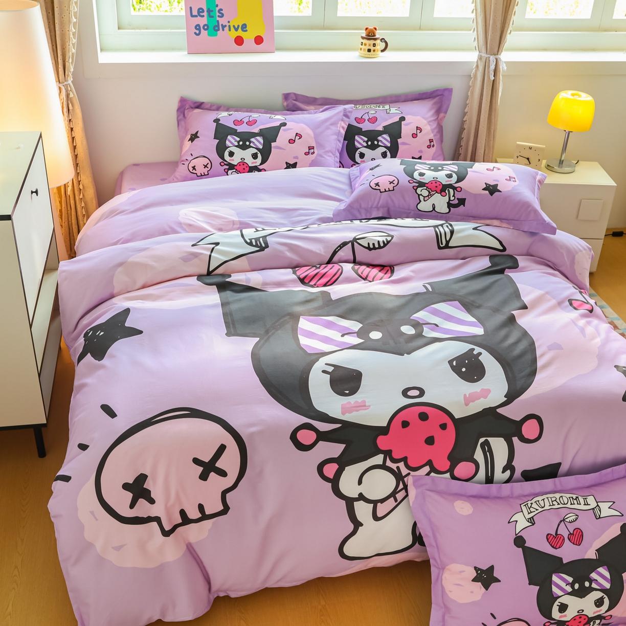 91家纺网 家纺一手货源 找家纺 浩诚 2026新款专版三丽鸥hellokitty库洛米正版授权大版全棉纯棉四件套 樱桃库洛米