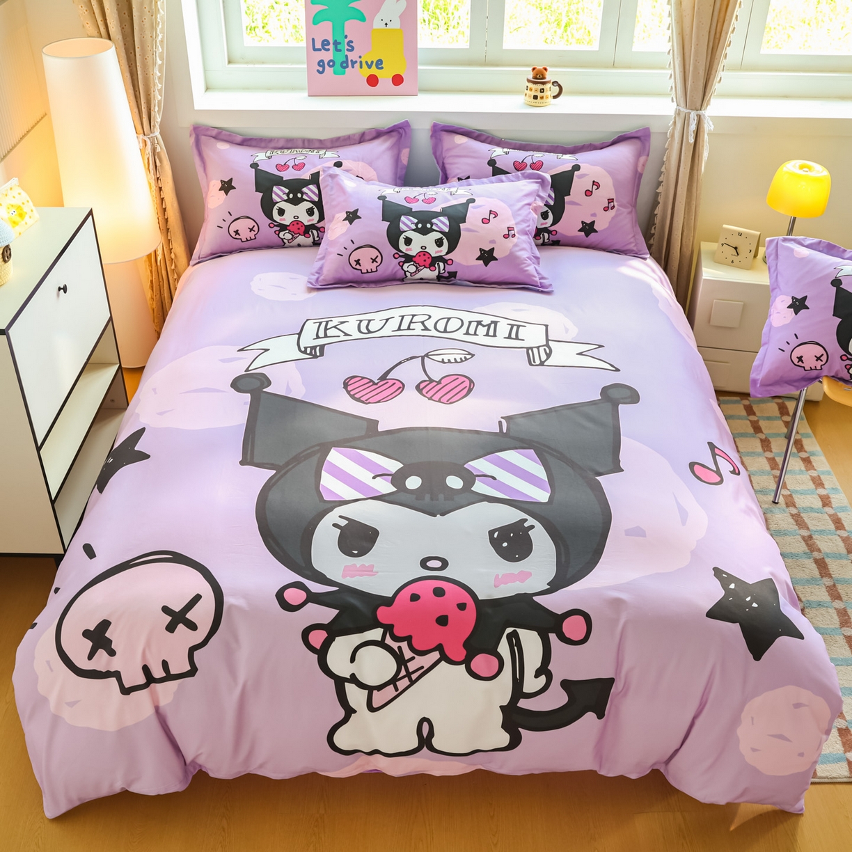 91家纺网 家纺一手货源 找家纺 浩诚 2026新款专版三丽鸥hellokitty库洛米正版授权大版全棉纯棉四件套 樱桃库洛米