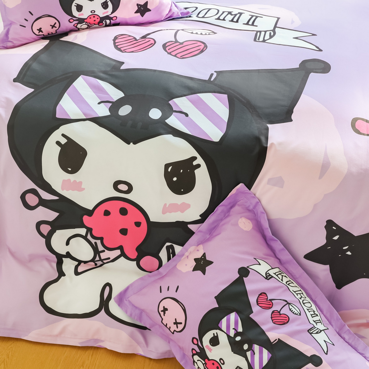 91家纺网 家纺一手货源 找家纺 浩诚 2026新款专版三丽鸥hellokitty库洛米正版授权大版全棉纯棉四件套 樱桃库洛米