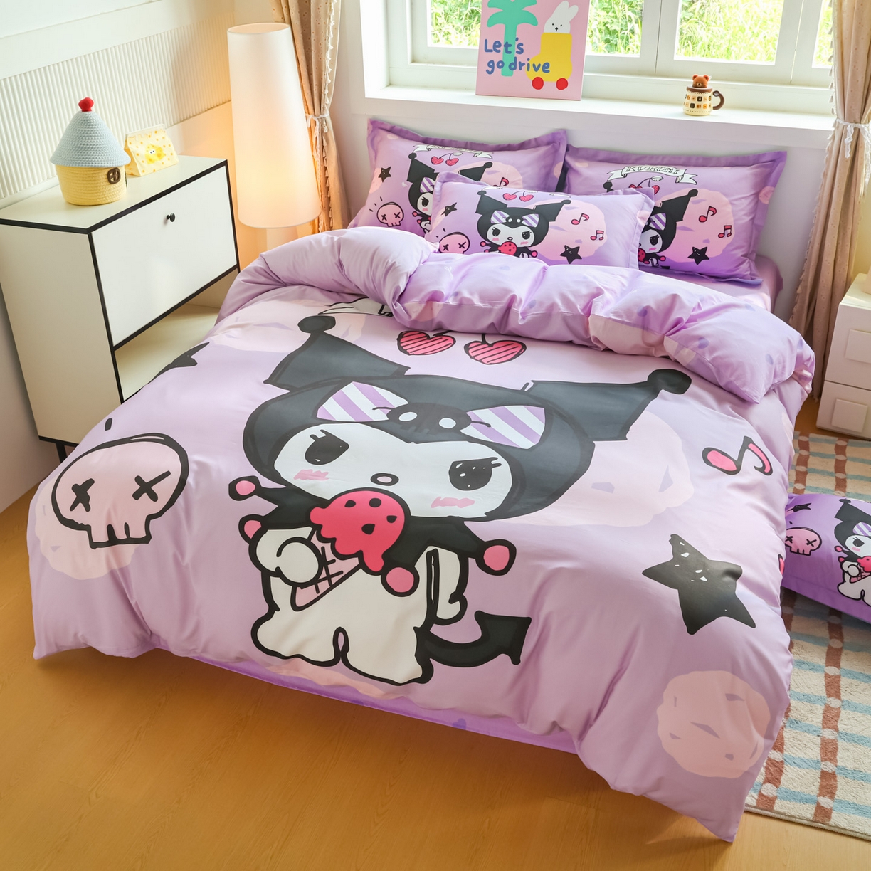 91家纺网 家纺一手货源 找家纺 浩诚 2026新款专版三丽鸥hellokitty库洛米正版授权大版全棉纯棉四件套 樱桃库洛米