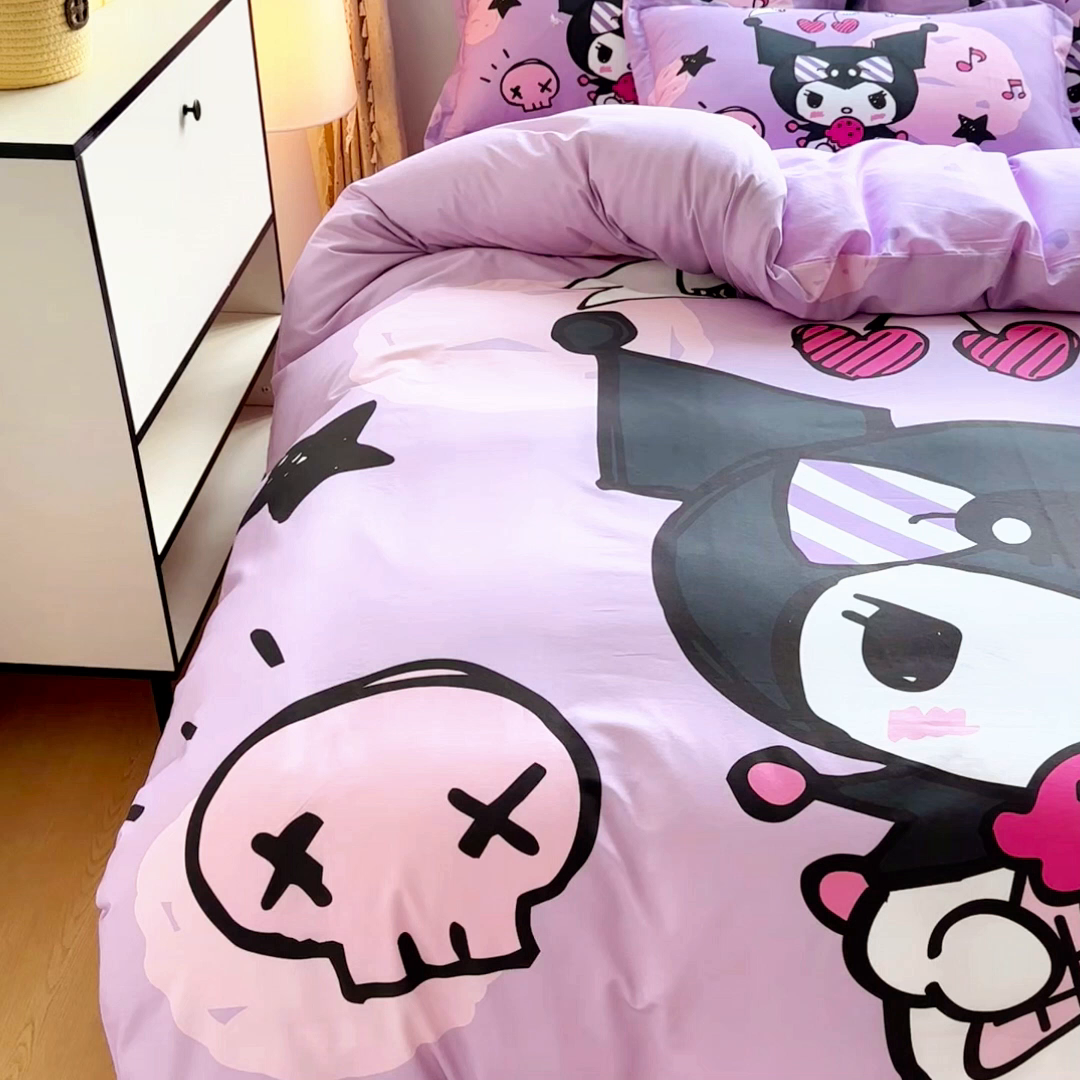 91家纺网 家纺一手货源 找家纺 浩诚 2026新款专版三丽鸥hellokitty库洛米正版授权大版全棉纯棉四件套 樱桃库洛米