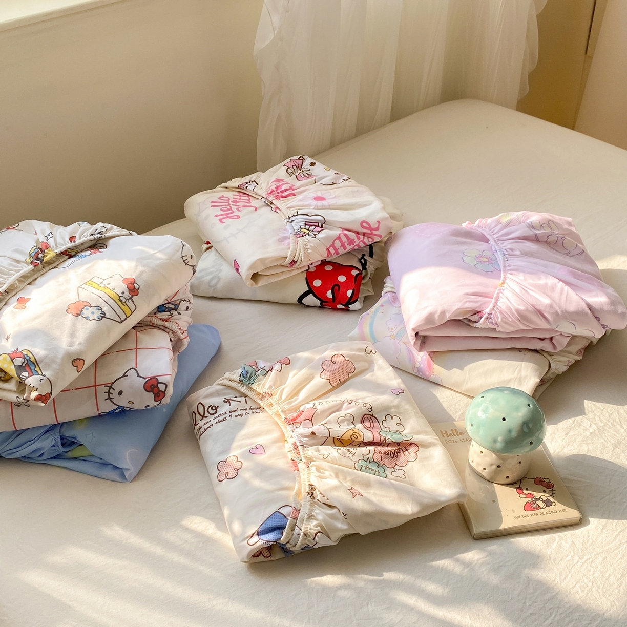 91家纺网 家纺一手货源 找家纺 博雅 2026新款三丽鸥全棉小版印花床笠 组合