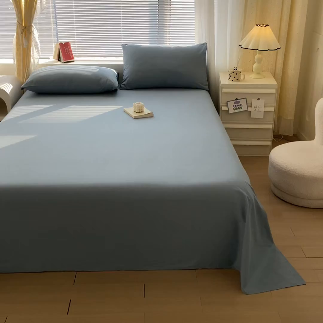 91家纺网 家纺一手货源 找家纺 涵宸家纺 2026新款全棉纯色单床单-米兰 床单-湖兰