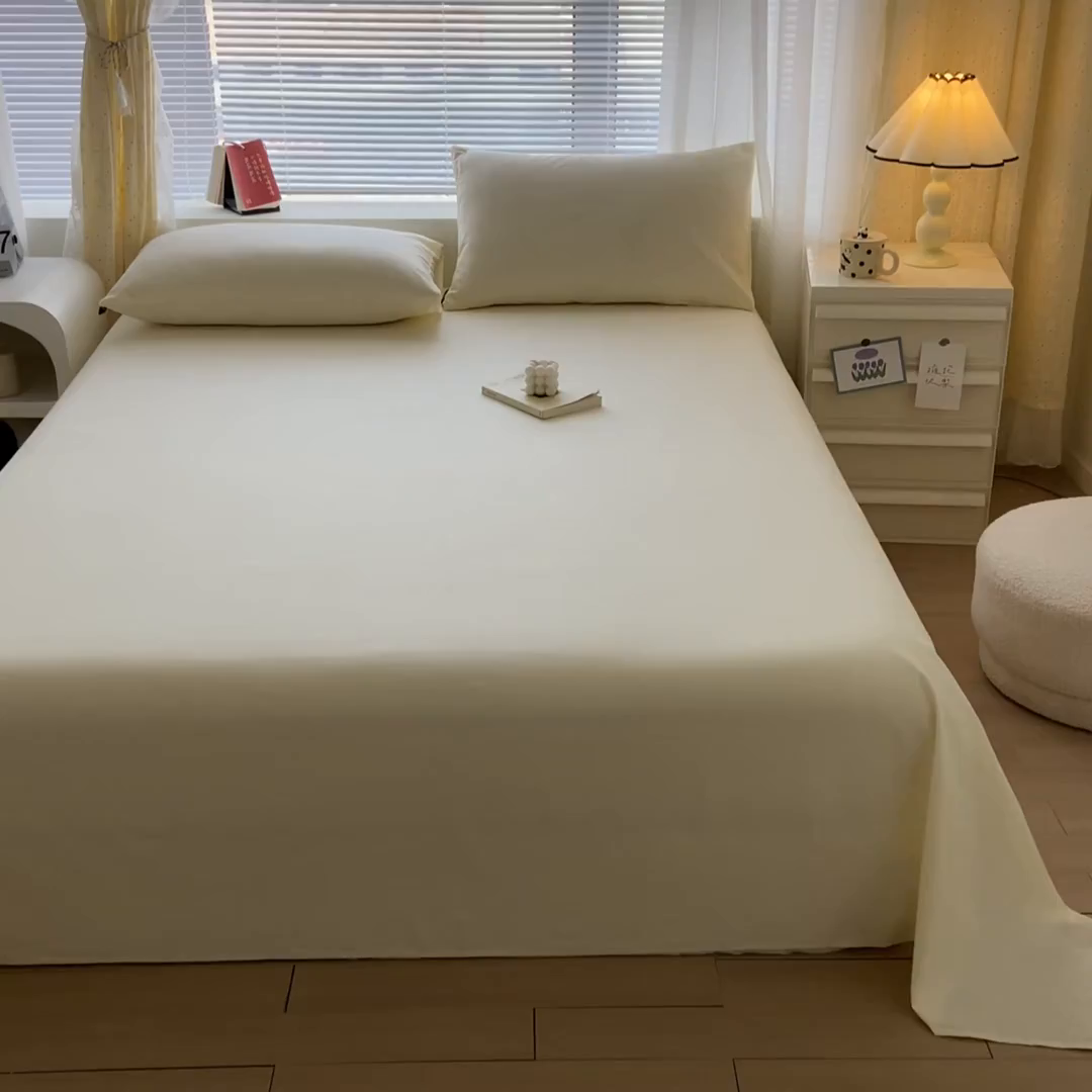 91家纺网 家纺一手货源 找家纺 涵宸家纺 2026新款全棉纯色单床单-米兰 床单-奶白