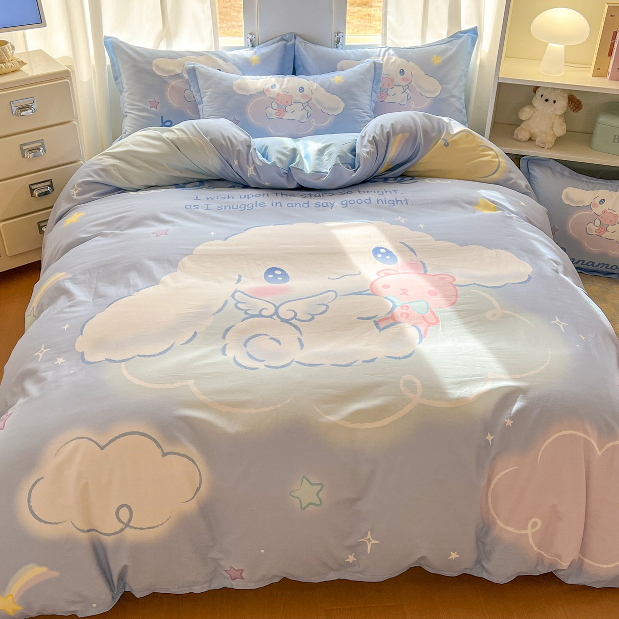 91家纺网 家纺一手货源 找家纺 浩诚 2026新款专版三丽鸥hellokitty库洛米正版授权大版全棉纯棉四件套 云朵玉桂狗