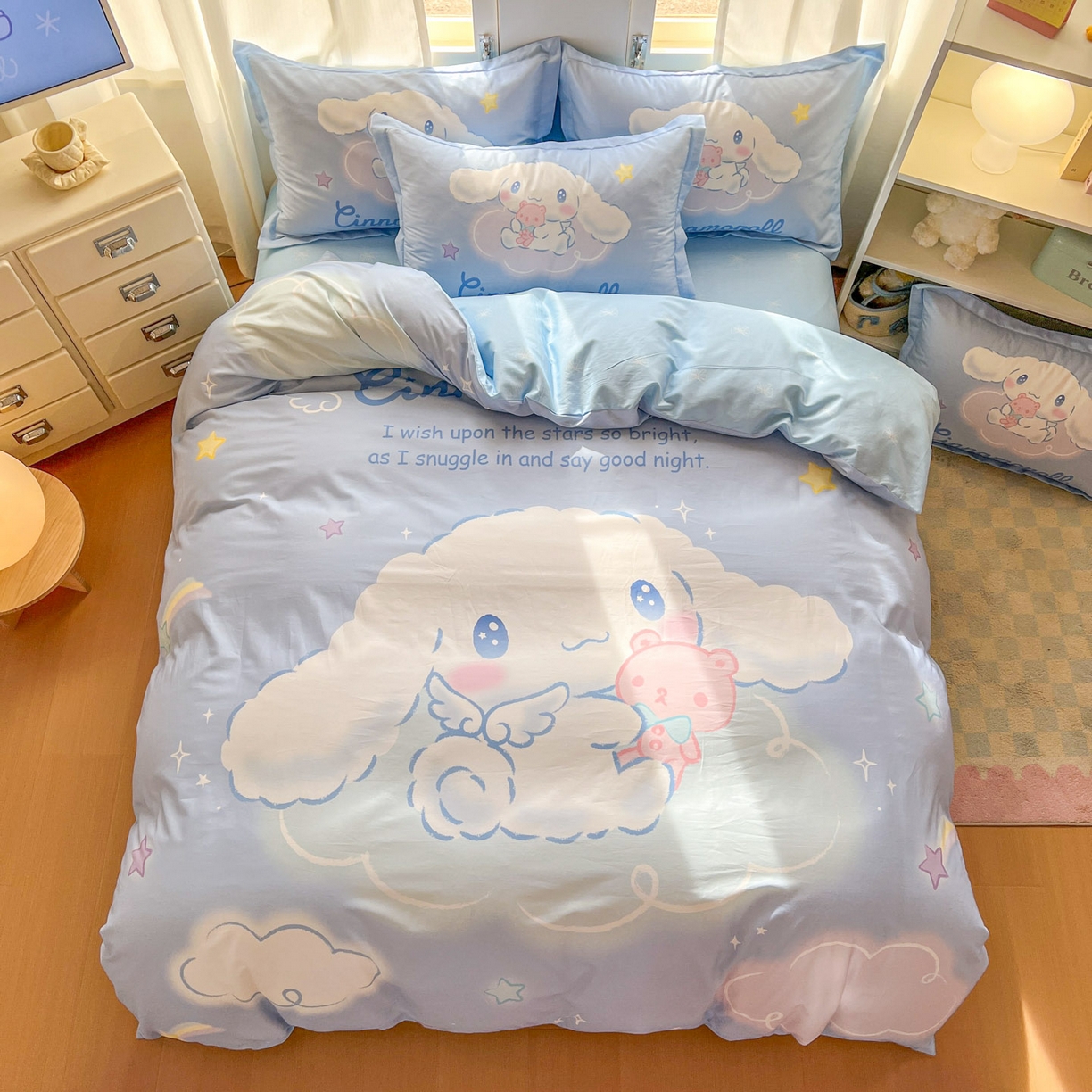 91家纺网 家纺一手货源 找家纺 浩诚 2026新款专版三丽鸥hellokitty库洛米正版授权大版全棉纯棉四件套 云朵玉桂狗