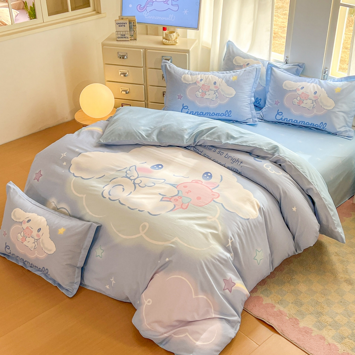91家纺网 家纺一手货源 找家纺 浩诚 2026新款专版三丽鸥hellokitty库洛米正版授权大版全棉纯棉四件套 云朵玉桂狗