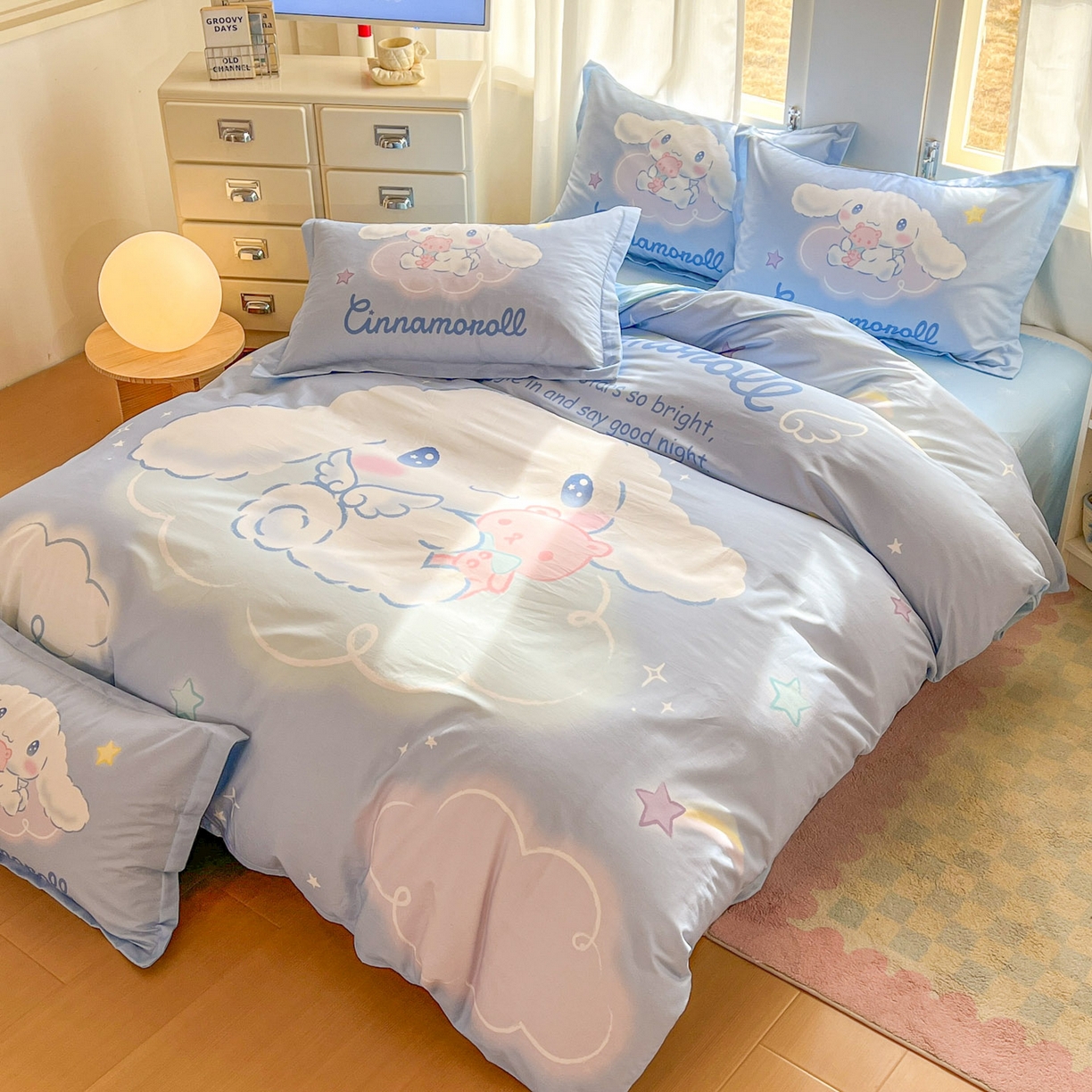 91家纺网 家纺一手货源 找家纺 浩诚 2026新款专版三丽鸥hellokitty库洛米正版授权大版全棉纯棉四件套 云朵玉桂狗