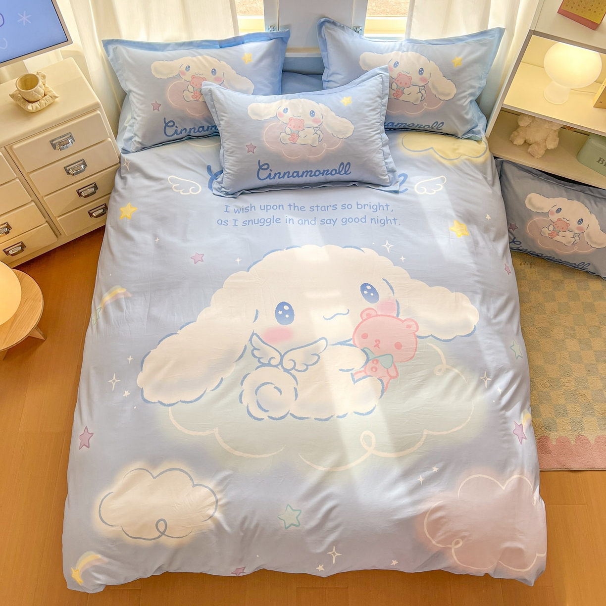 91家纺网 家纺一手货源 找家纺 浩诚 2026新款专版三丽鸥hellokitty库洛米正版授权大版全棉纯棉四件套 云朵玉桂狗