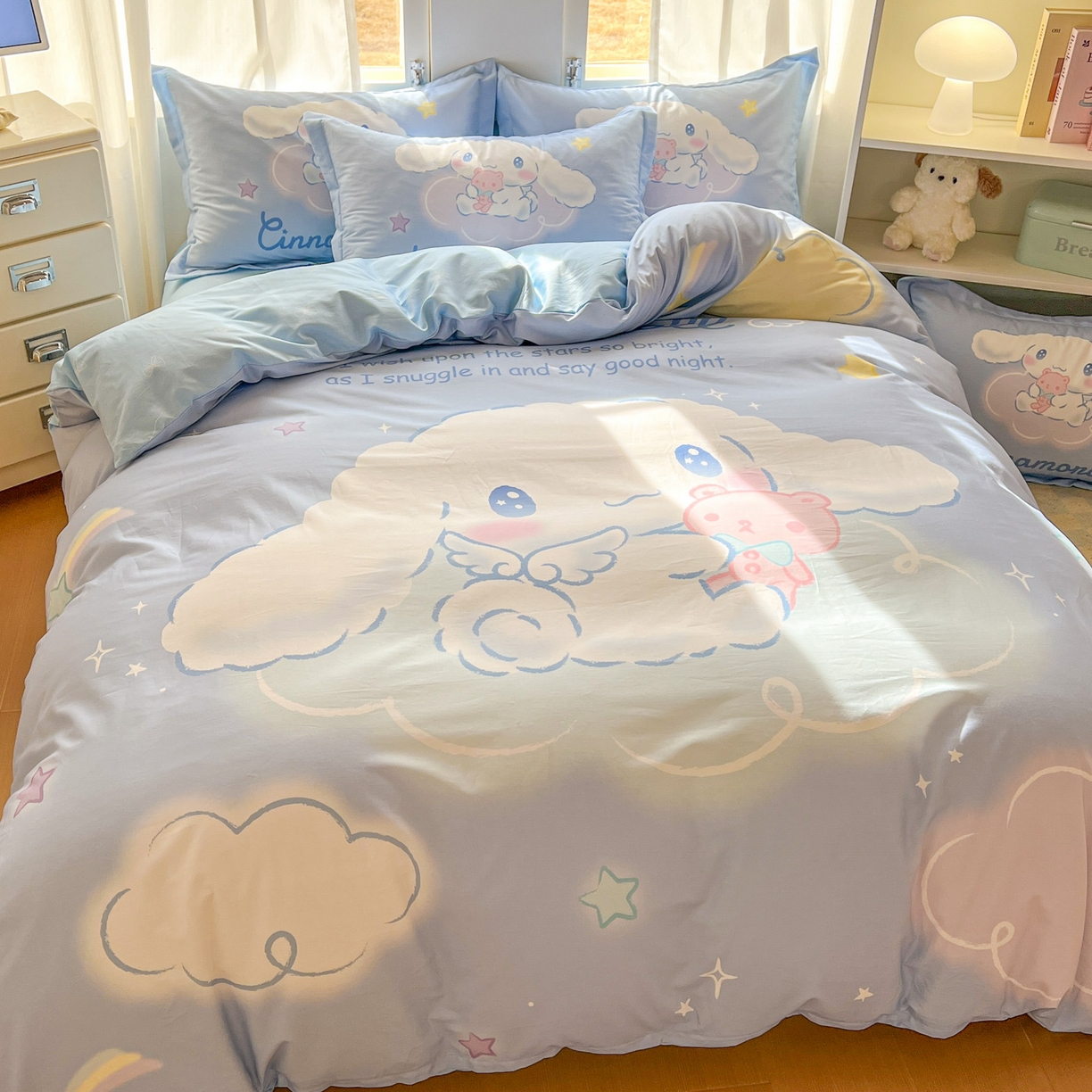 91家纺网 家纺一手货源 找家纺 浩诚 2026新款专版三丽鸥hellokitty库洛米正版授权大版全棉纯棉四件套 云朵玉桂狗