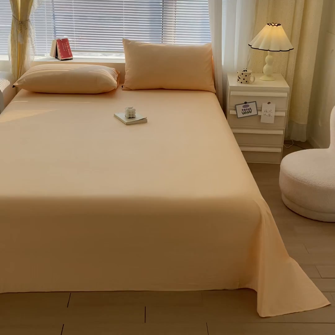 91家纺网 家纺一手货源 找家纺 涵宸家纺 2026新款全棉纯色单床单-米兰 床单-浅黄