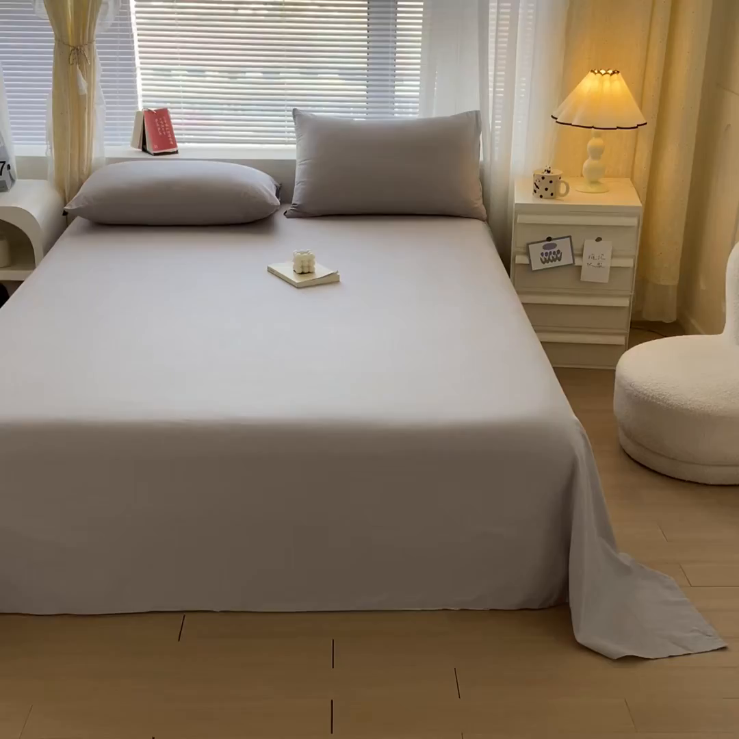 91家纺网 家纺一手货源 找家纺 涵宸家纺 2026新款全棉纯色单床单-米兰 床单-梧桐灰