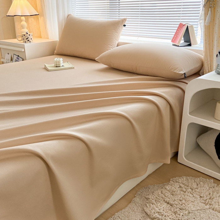 91家纺网 家纺一手货源 找家纺 涵宸家纺 2026新款全棉纯色单床单-米兰 床单-杏色