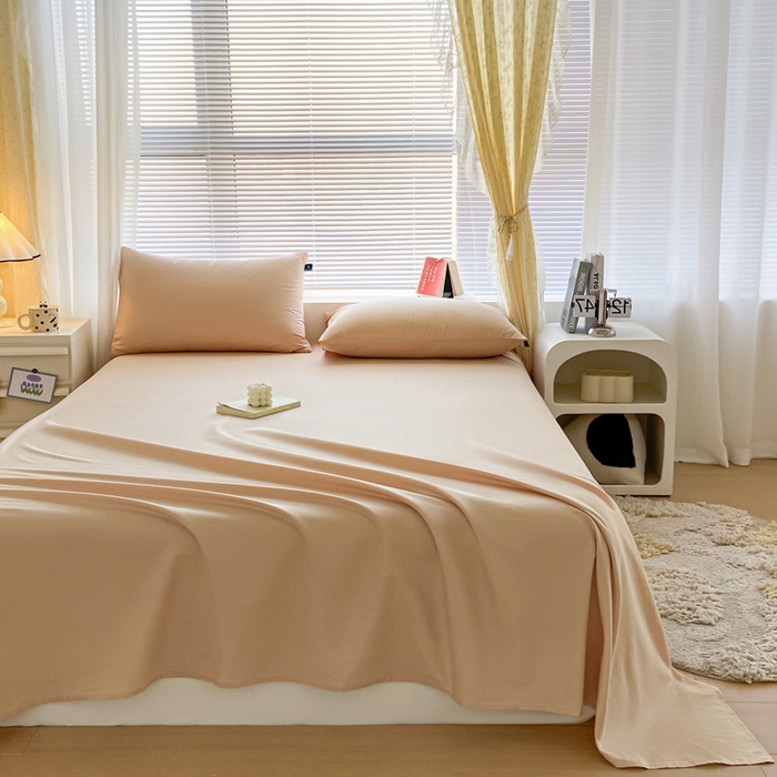 91家纺网 家纺一手货源 找家纺 涵宸家纺 2026新款全棉纯色单床单-米兰 床单-杏色