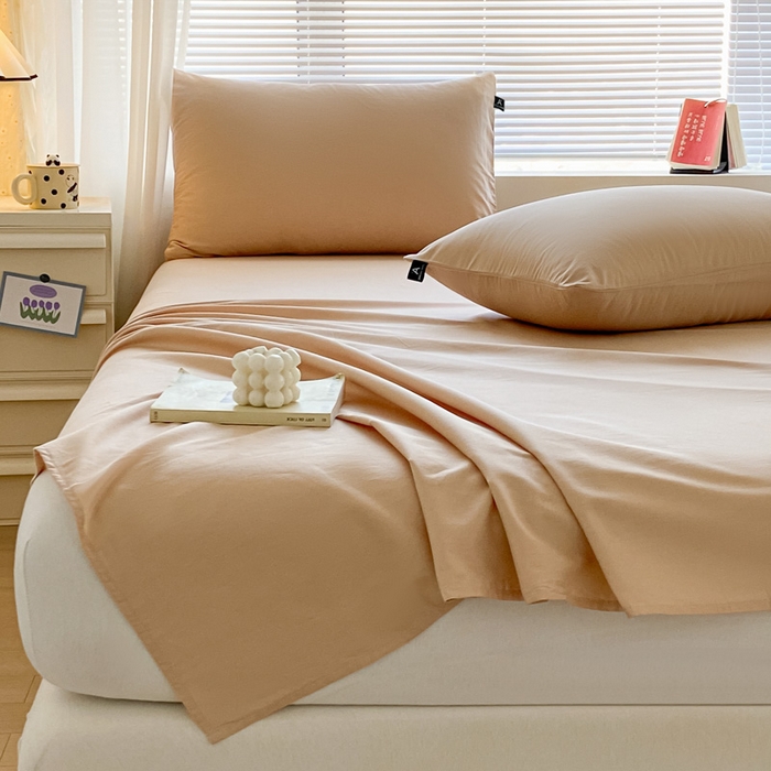 91家纺网 家纺一手货源 找家纺 涵宸家纺 2026新款全棉纯色单床单-米兰 床单-杏色